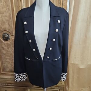 Chico's Black Double-Breasted Blazer with Leopard Trim Chico's Size 2